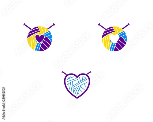 Wallpaper Mural Set of Heart of yarn wool logo logotype for learning knitting Torontodigital.ca