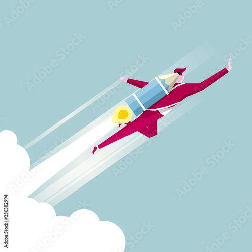 Businessman carrying an aircraft. Launched into the air.