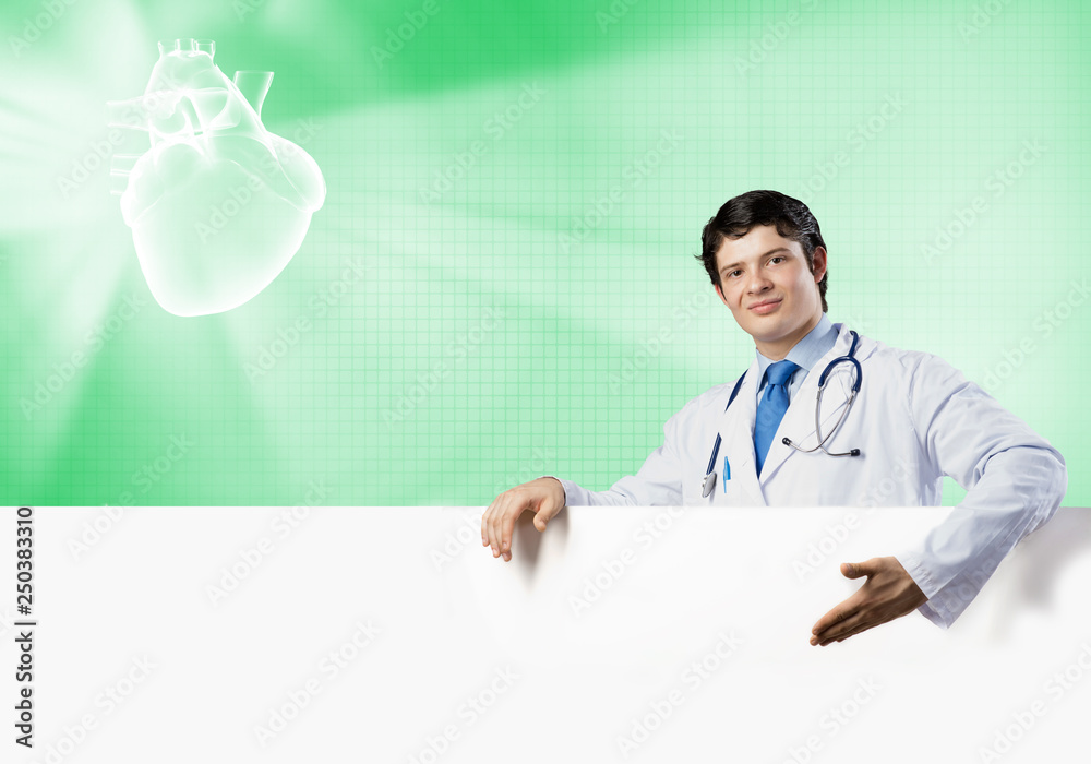 Doctor with banner Doctor with banner