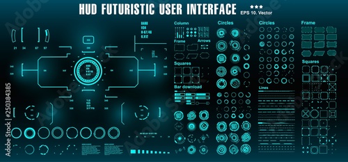 Sci-fi futuristic hud dashboard display virtual reality technology screen, target