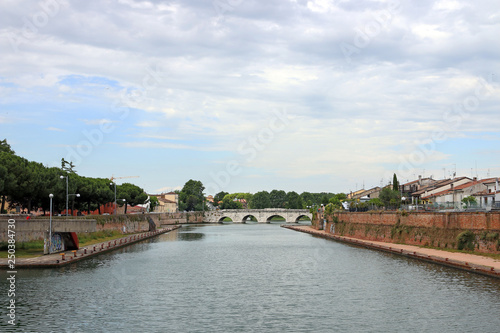 Tiberius bridge Rimini cityscape Italy
