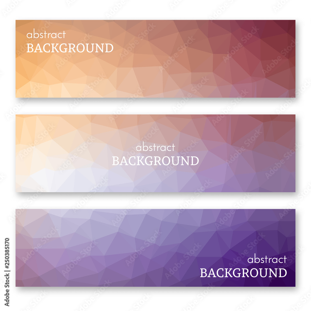 Set of three banners in low poly art style Set of three banners in low poly art style