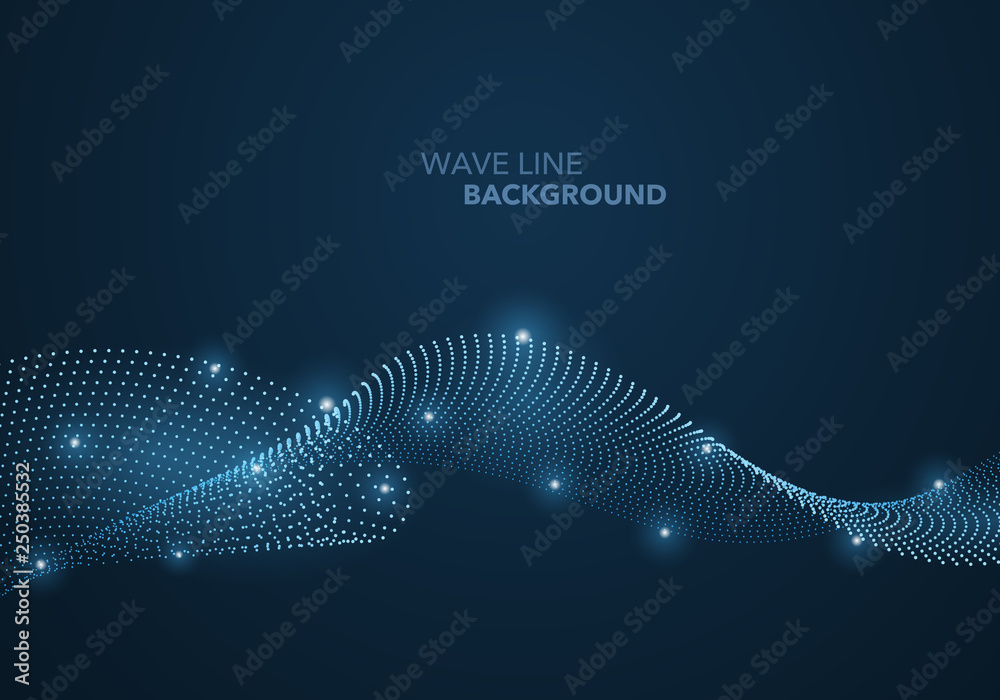 Fototapeta premium Futuristic abstract wave dot gradient line and illuminated light ball template background