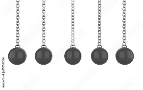 BALL HANGING ON CHAINS. 3d illustration