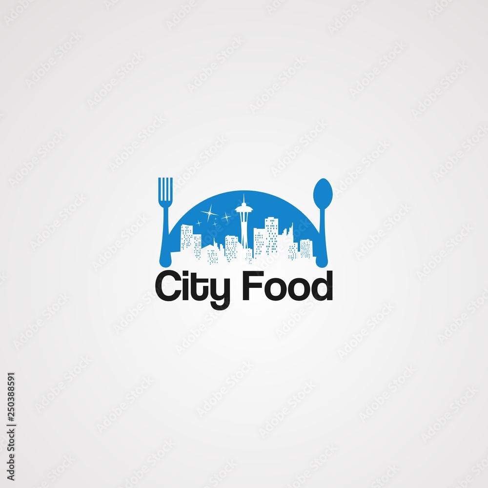 blue city food logo vector, icon, element, and template for company