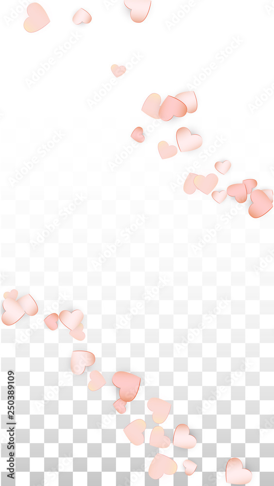 Love Hearts Confetti Falling Background. St. Valentine's Day pattern Romantic Scattered Hearts. Vector Illustration for Cards, Banners, Posters, Flyers for Wedding, Anniversary, Birthday Party, Sales.