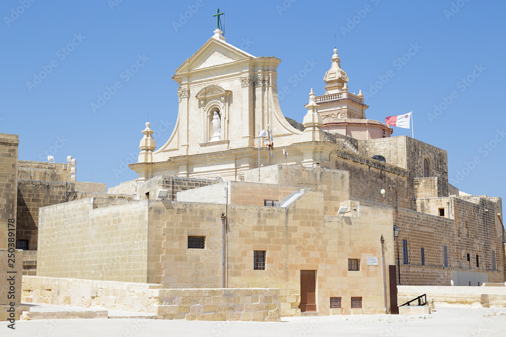 Saint Michael bastion located in  Rabat Citadel, this area opens the perfect view on Assumption Cathedral, Victoria, Gozo, Malta