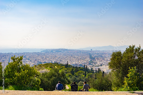 Panoramic view of Athens city from Filopapou hill in Greece photo