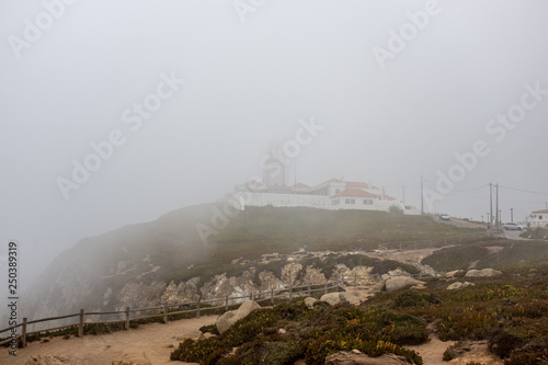 Cabo da Roca Lighthouse shrouded in mist  Portugal