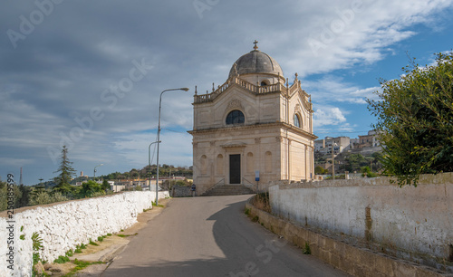 Panorama of The picturesque and Roman Catholic cathedral, Chiesa Madonna della Grata church in Ostuni, Puglia, Brindisi, Italy. The white city in region of Apulia
