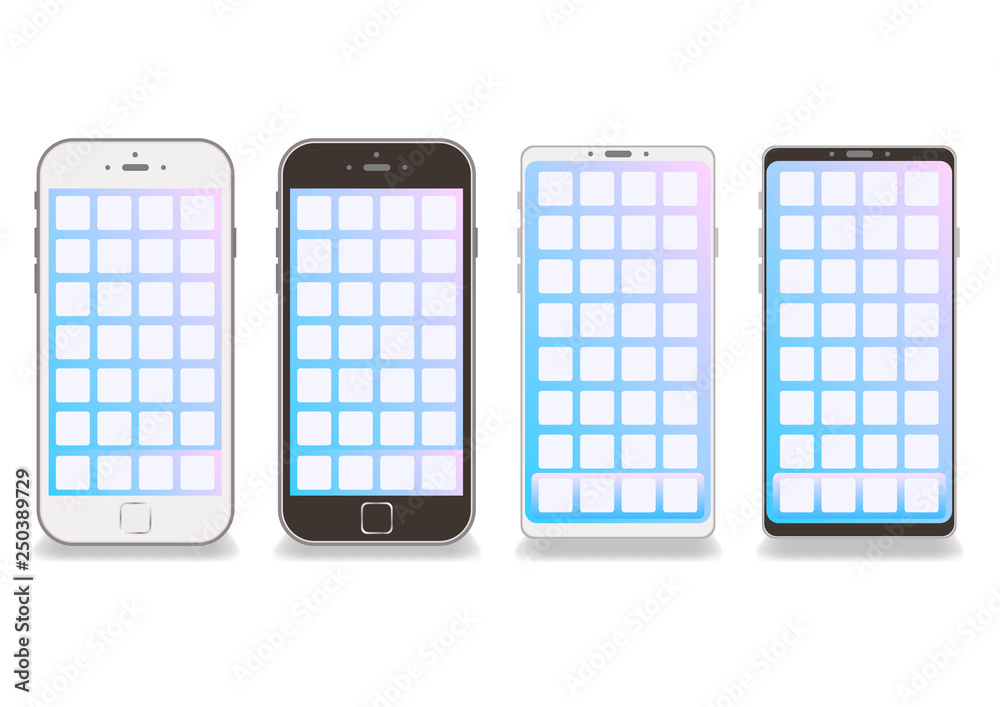白黒のスマホフレーム枠背景透過ベクター白バック 画面にダミーアプリスペース素材 Stock Vector Adobe Stock
