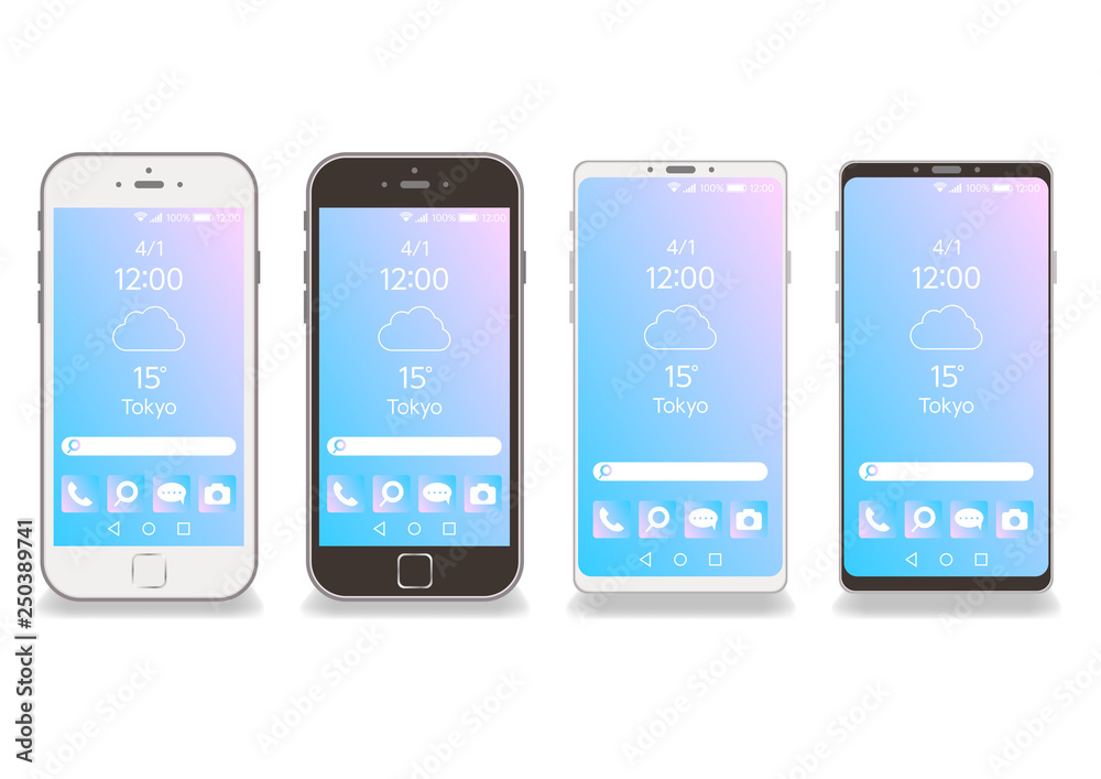 白黒のスマホフレーム枠背景透過ベクター白バック ダミーホーム画面とグラデーション素材 Stock ベクター Adobe Stock