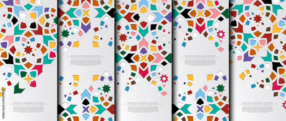 Modern arabesque floral pattern collection colorful texture background template vector
