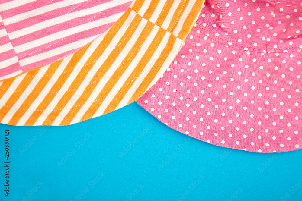 Obraz premium Textile, fabric, cloth pink polka dot and orange striped