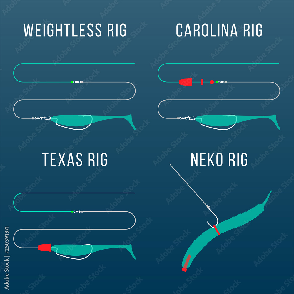 Finesse rigs for bass fishing Stock Vector