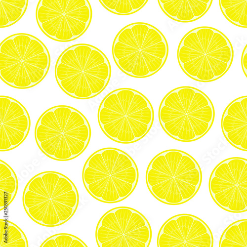 Lemon seamless pattern vector. Yellow slices on  white isolated background.