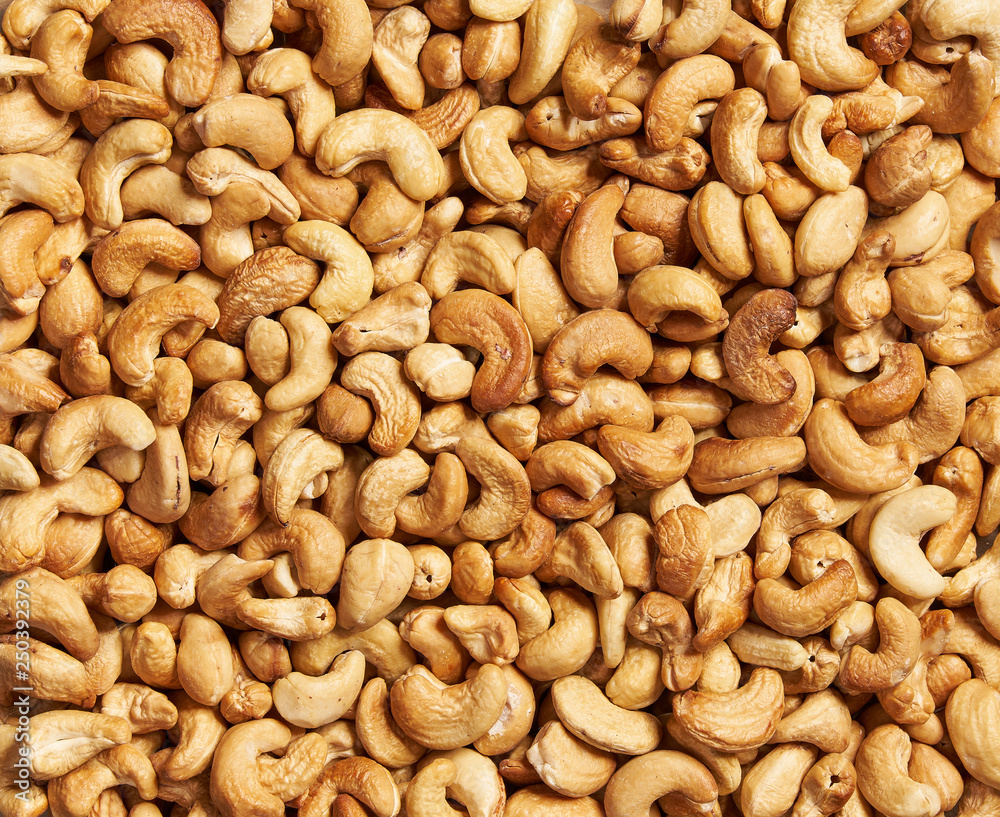 Cashew nuts background   close-up.Top view