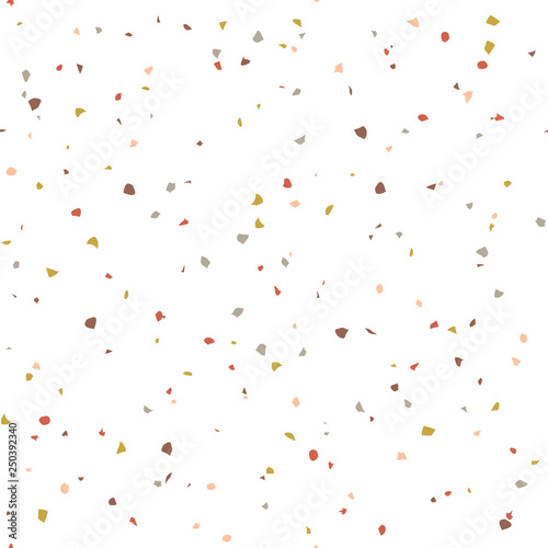 Terrazzo flooring textured surface modern abstract pattern. Vector seamless abstract repeat with chips of marble or granite in soft pastel  colors.