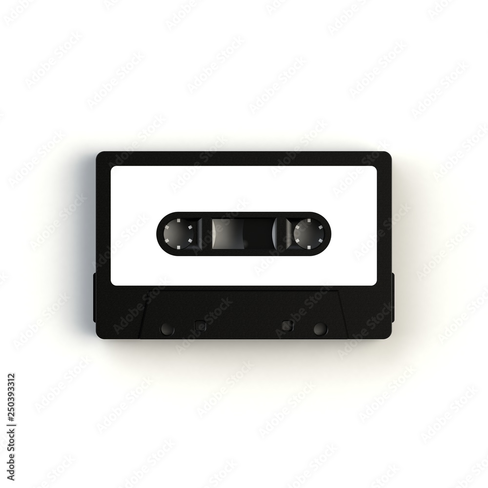 Close up of vintage audio tape cassette illustration on white background, Top view with copy space, 3d rendering