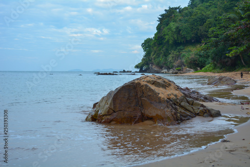 Summer landscape with sea and mountain range with sky, Beautiful tropical Thailand island.