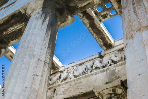 Close up of the columns and the archetecture of the ancient themple of Hephaestus or Hephaisteion in Athens, Greece photo