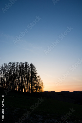 春の夕暮れの空 美瑛町