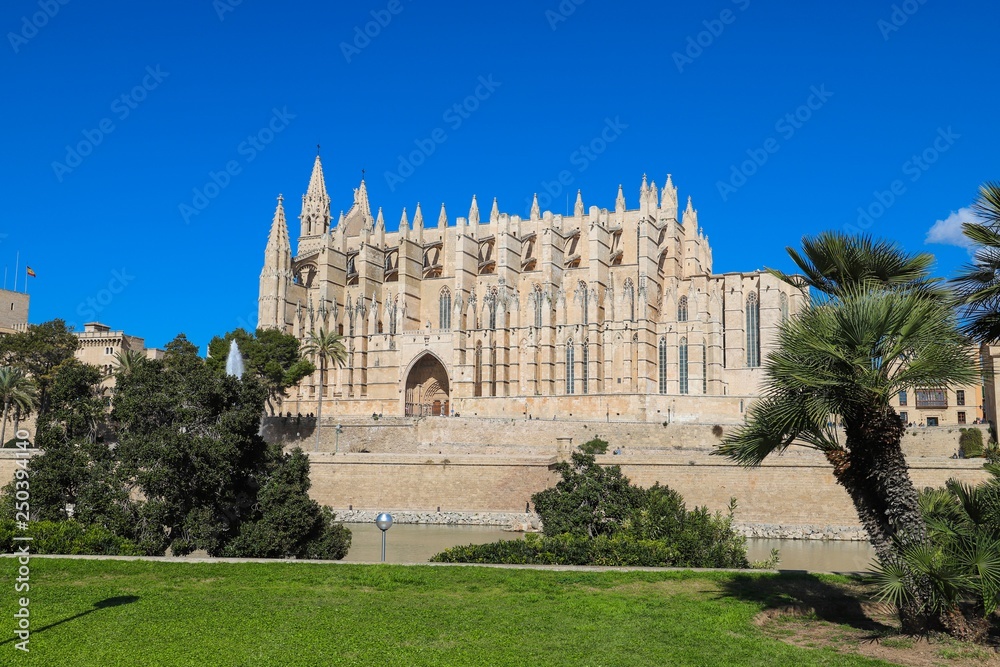 La Seu Cathedral Palma de Mallorca in Spain on a sunny day with blue sky 