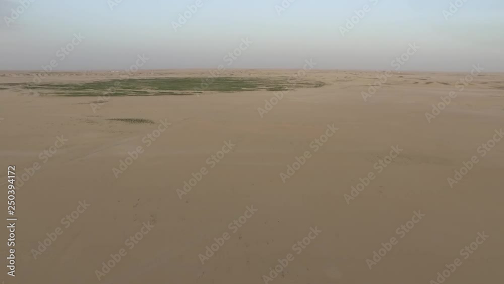 Flying over Dunes over farming in the Desert and showing Irrigation System for farming inside Desert Flying over Dunes over farming in the Desert and showing Irrigation System for farming inside Desert
