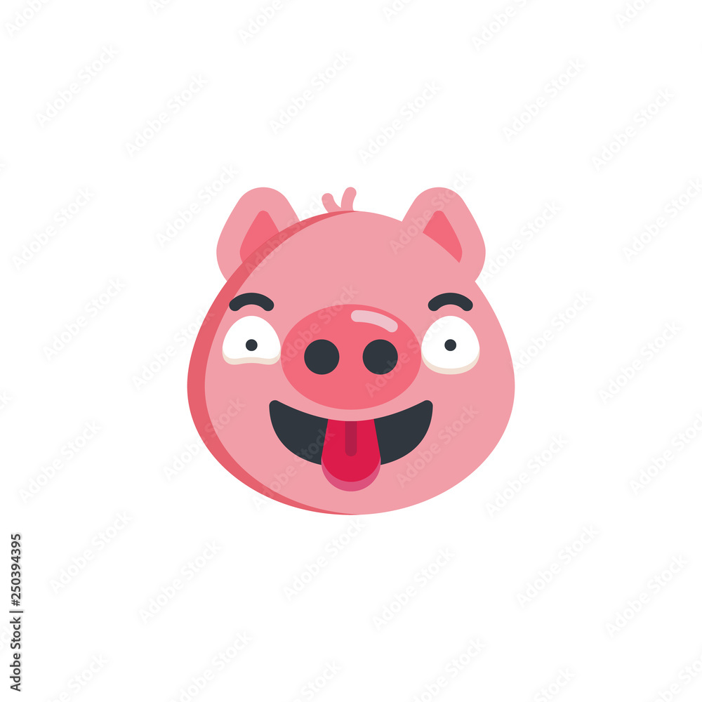 Crazy face with eyes and mouth showing tongue flat icon, vector sign, colorful pictogram isolated on white. Piggy face Emoji symbol, logo illustration. Flat style design Crazy face with eyes and mouth showing tongue flat icon, vector sign, colorful pictogram isolated on white. Piggy face Emoji symbol, logo illustration. Flat style design