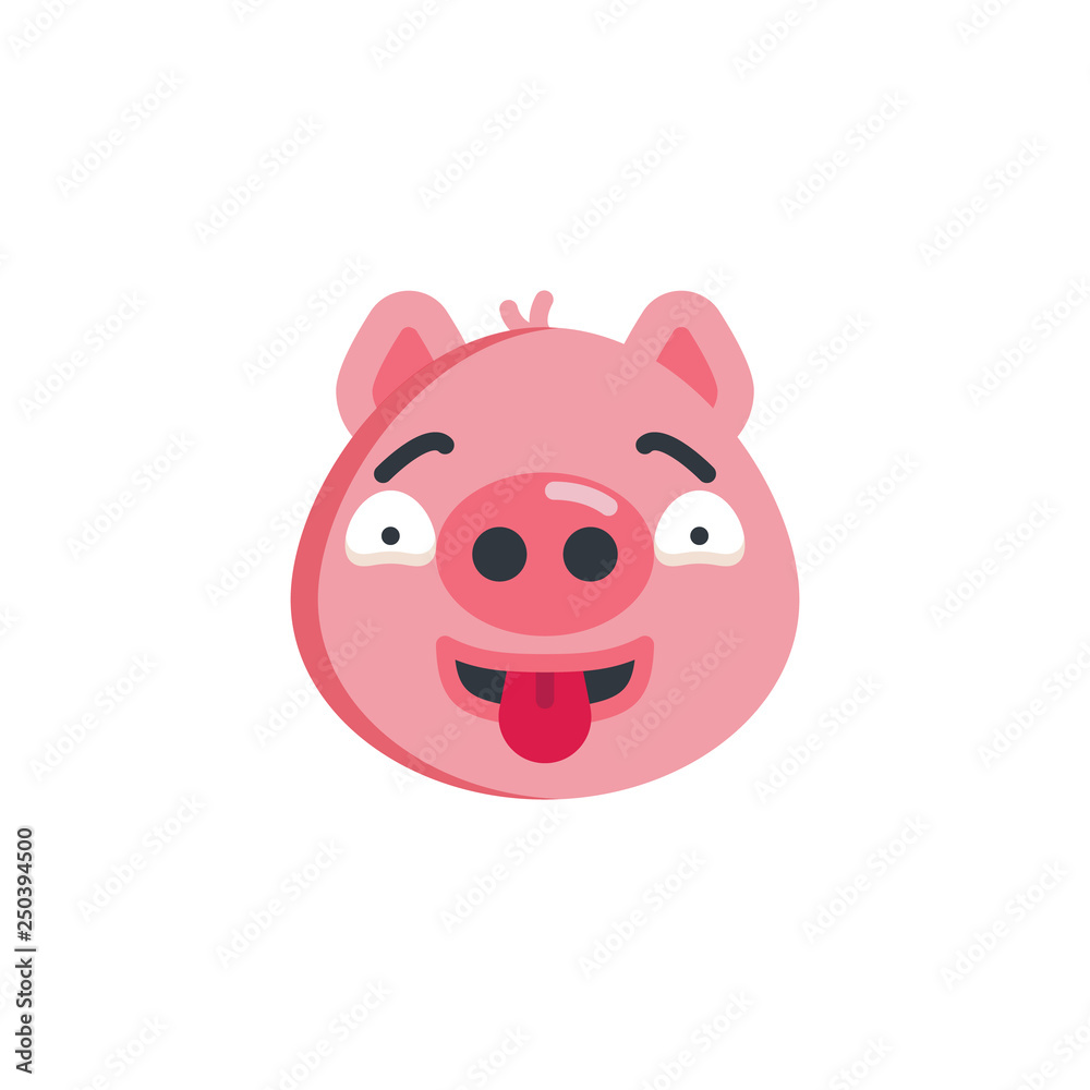 Teasing piggy face emoticon showing tongue flat icon, vector sign, colorful pictogram isolated on white. Flirting piggy face emoji symbol, logo illustration. Flat style design Teasing piggy face emoticon showing tongue flat icon, vector sign, colorful pictogram isolated on white. Flirting piggy face emoji symbol, logo illustration. Flat style design