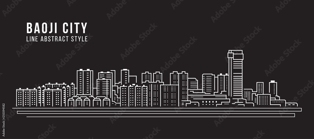 Cityscape Building Line art Vector Illustration design -  Baoji city