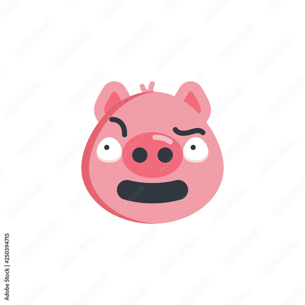 Piggy suspicious face emoji flat icon, vector sign, colorful pictogram isolated on white. Thinking piggy face emoticon symbol, logo illustration. Flat style design Piggy suspicious face emoji flat icon, vector sign, colorful pictogram isolated on white. Thinking piggy face emoticon symbol, logo illustration. Flat style design