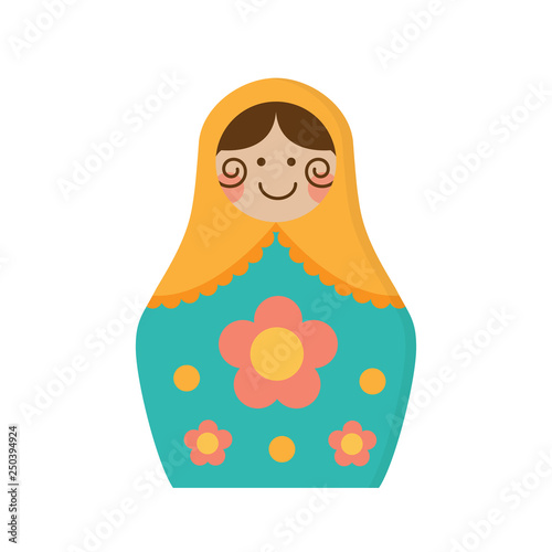 Russian Matryoshka nesting doll folk flat style isolated on white background