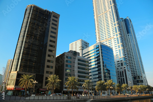 Buildings of Sharjah city in United Arab Emirates