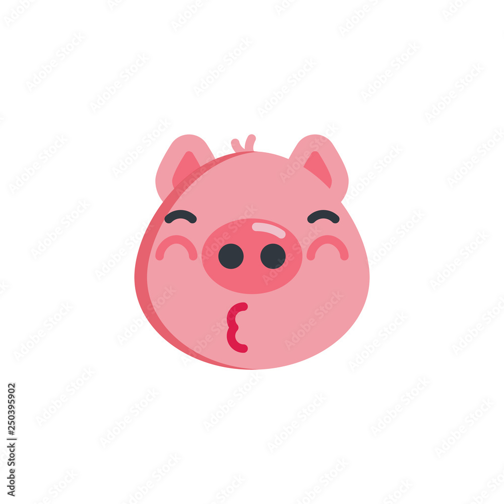 Blowing kiss piggy emoji flat icon, vector sign, colorful pictogram isolated on white. Piggy kissing face emoticon symbol, logo illustration. Flat style design Blowing kiss piggy emoji flat icon, vector sign, colorful pictogram isolated on white. Piggy kissing face emoticon symbol, logo illustration. Flat style design