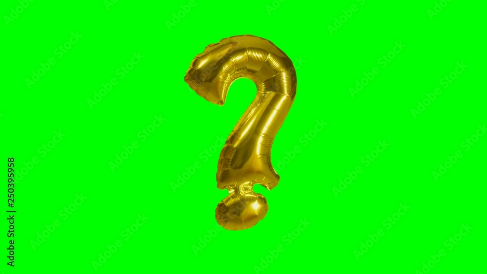 Big Sign symbol question mark from alphabet helium gold balloon floating on green screen