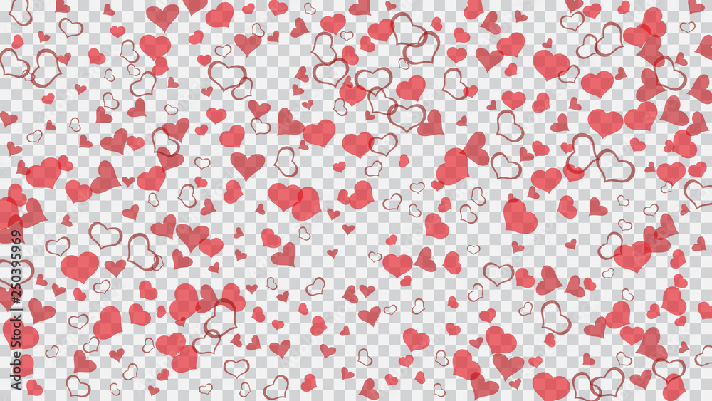 Red on Transparent fond Vector. The idea of wallpaper design, textiles, packaging, printing, holiday invitation for Valentine's Day. Romantic background. Red hearts of confetti are flying. Red on Transparent fond Vector. The idea of wallpaper design, textiles, packaging, printing, holiday invitation for Valentine's Day. Romantic background. Red hearts of confetti are flying.