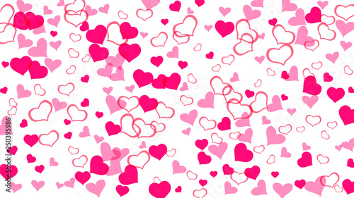 Red on White fond Vector. Part of the design of wallpaper, textiles, packaging, printing, holiday invitation for birthday. Red hearts of confetti crumbled. Spring background.