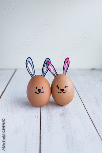 Eggs Faces, drawnigs on egg, Easter eggs, rabbit eggs photo