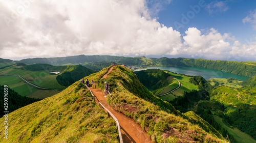 Beautiful view of Seven Cities Lake (Lagoa das Sete Cidades) from Hell Mouth viewpoint (Miradouro Boca do Inferno) , São Miguel - Azores Islands - Portugal