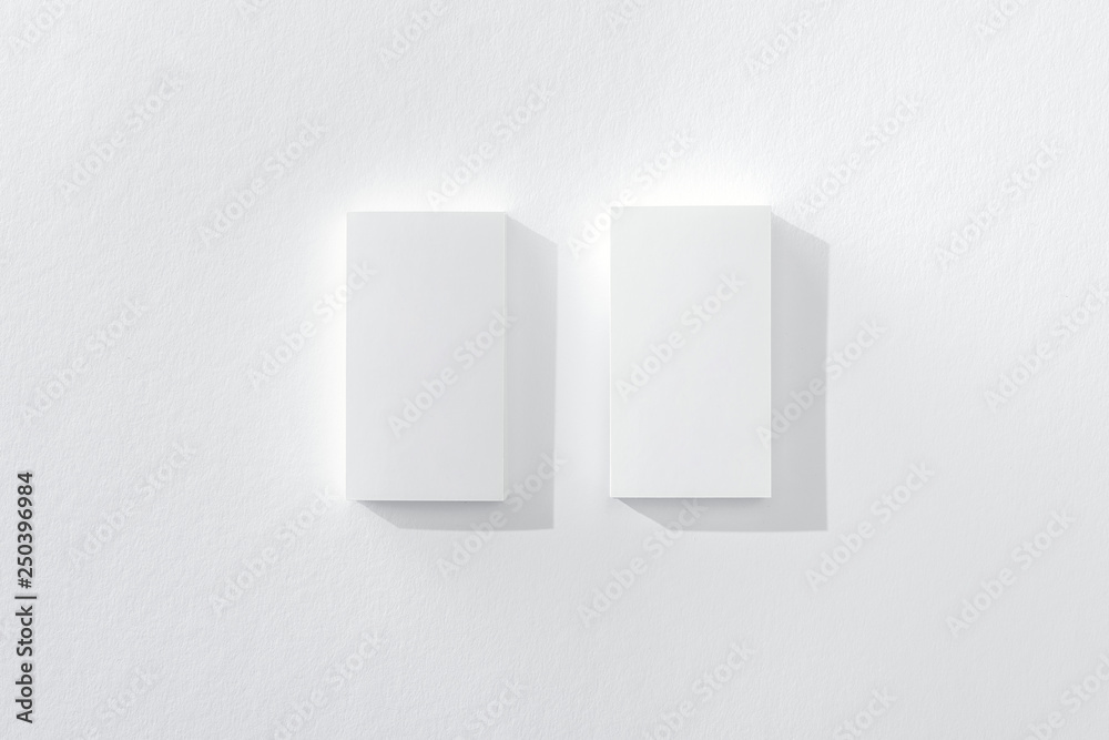 top view of blank cards on white background with copy space top view of blank cards on white background with copy space