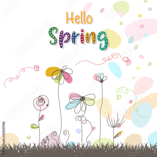 Hello spring. Spring Background. Spring design background with abstract beautiful colorful flower. Vector illustration. Wallpaper. flyers  posters  brochure  voucher discount.