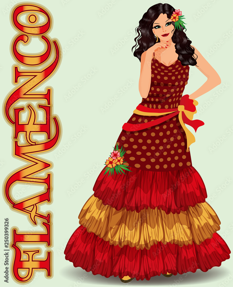 Flamenco. Spanish dancer girl in flamenco dress. vector illustration
