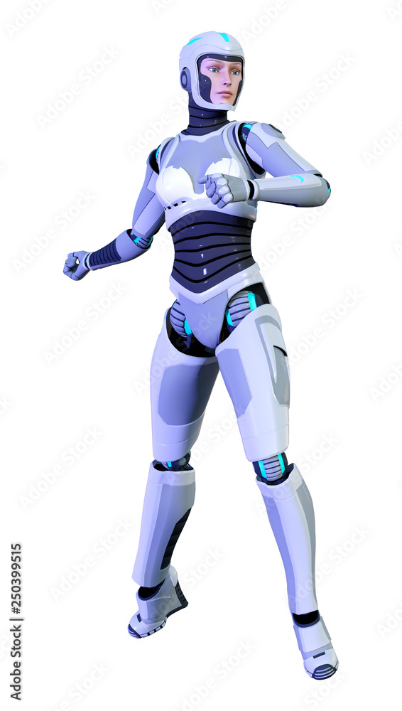 3D Rendering Female Robot on White