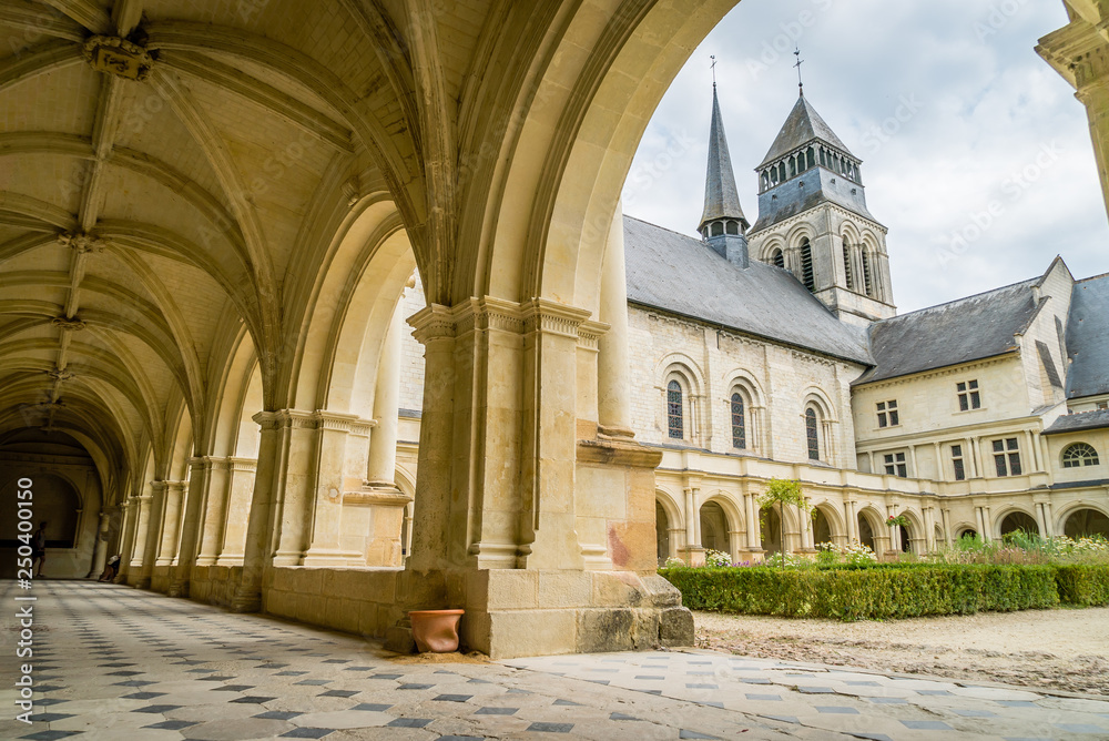 Fontevraud abbey courtyard and porch in the summer