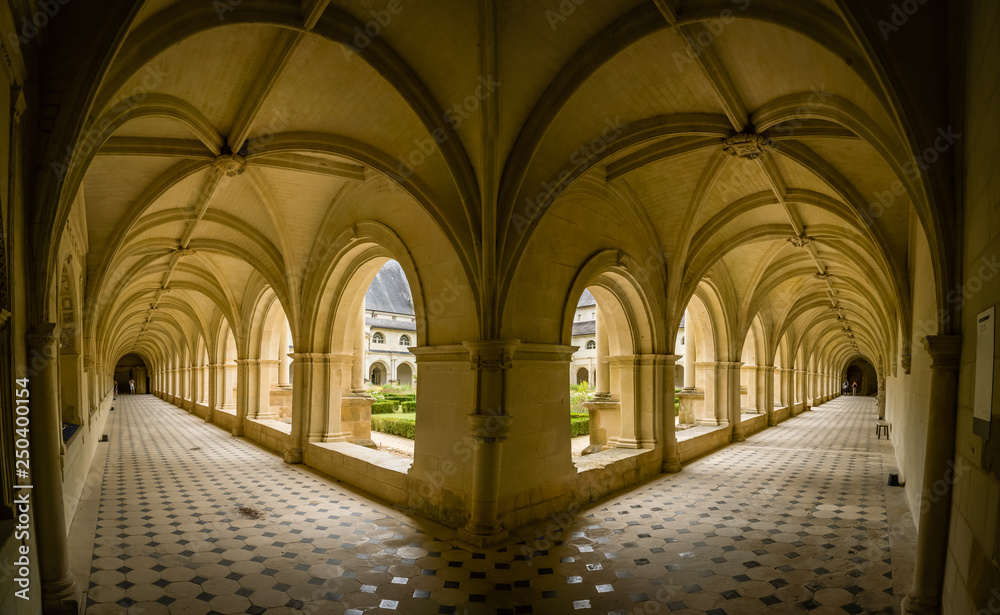 Arches and porch in fontevraud abbey monastery