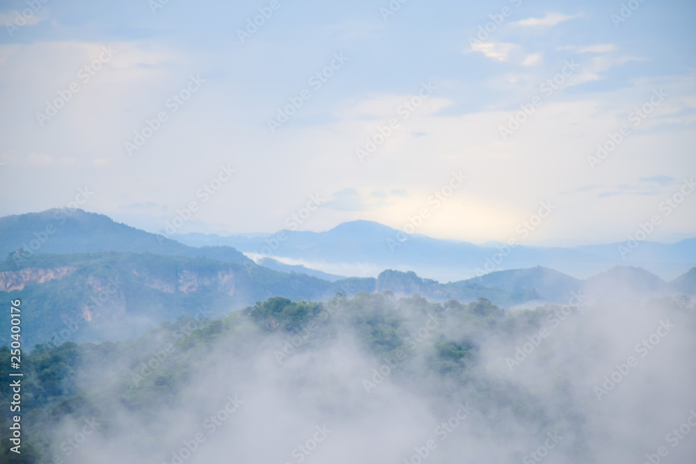 mountain view with fog 