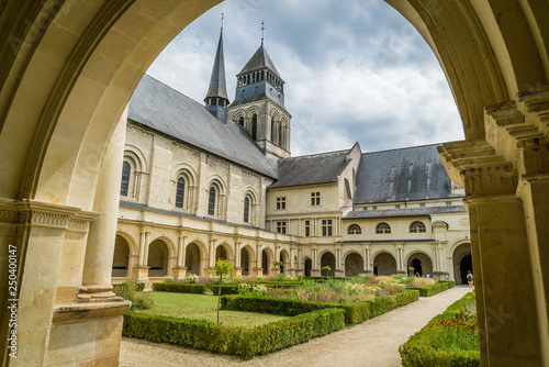 Fontevraud abbey court and gardens in France photo