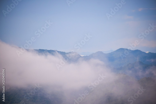 mountain view with fog 