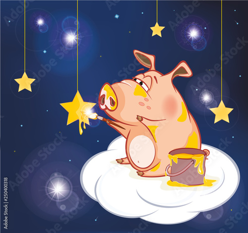 Vector Illustration of a Cute Pig. Cartoon Character 